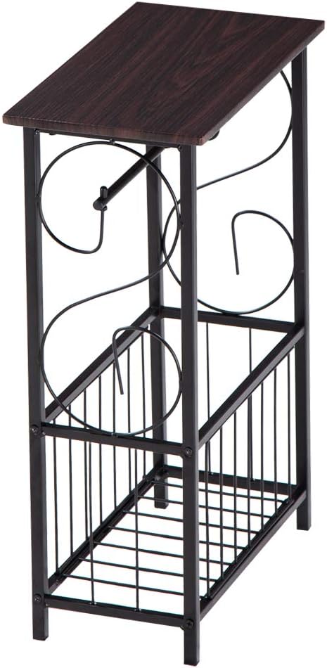 Stylish Bathroom Side Table with Tissue Holder and Magazine Rack – Modern Metal Frame with Faux Wood Top for Small Spaces