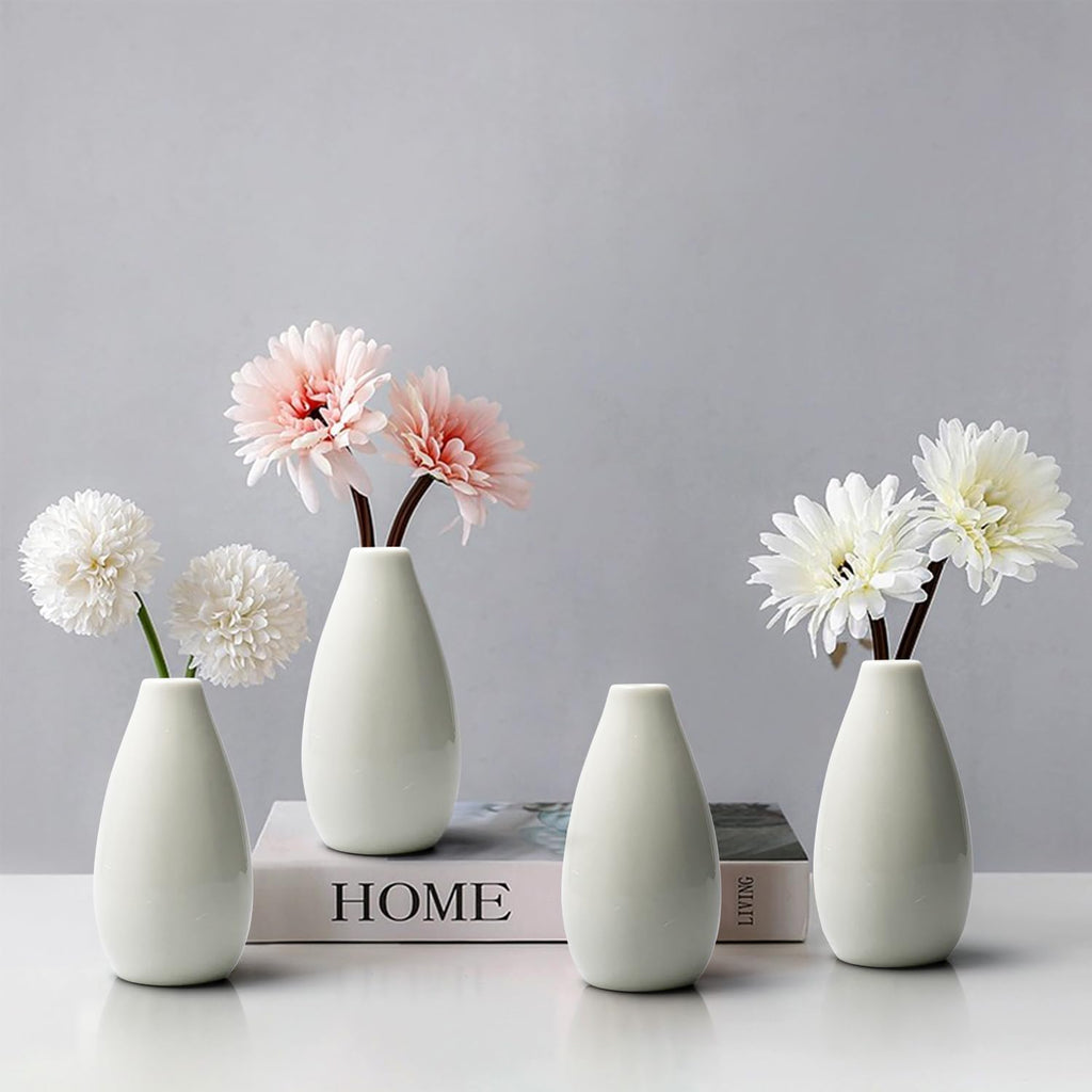 Modern White 4.1'' Small Ceramic Vase Set of 8 for Living Room Bedroom Office Minimalist Flower Vases for Bouquet Fake Plant Home Decor 8 Pack