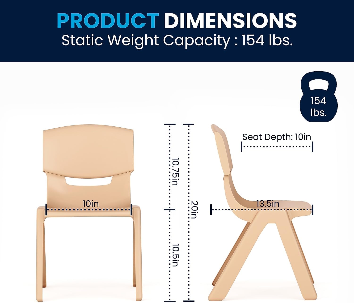 Flash Furniture Emmy Adjustable Classroom Activity Table with 6 Stackable Chairs, Plastic Activity Table for Kids, 23.625" W x 47.25" L, Natural