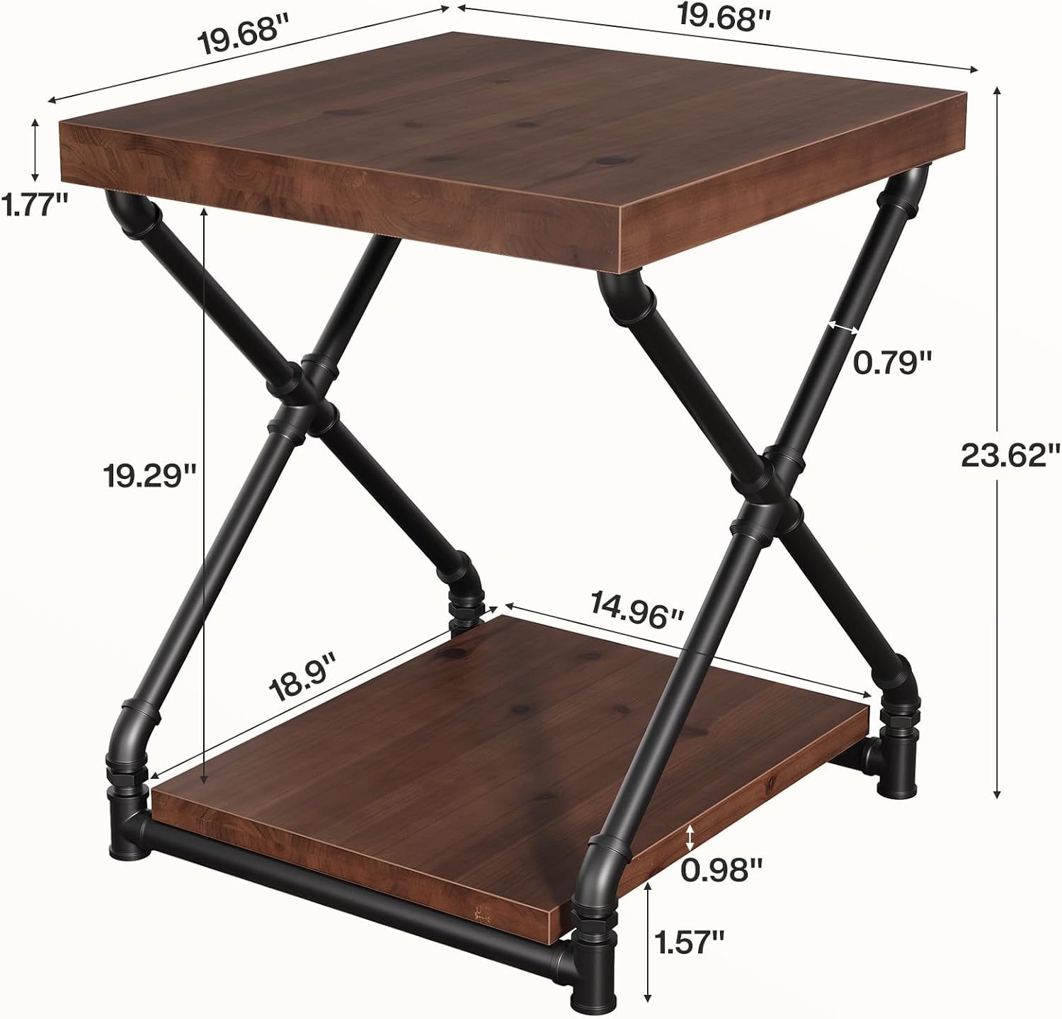Tribesigns Solid Wood End Side Table with Storage Space for Living Room, Small Wood Nightstand for Bedroom, Dark Brown