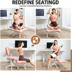 Pink Ergonomic Meditation Chair - Cross-Legged Seating with Lumbar Support, Height-Adjustable Seat Cushion, 360° Rotating Casters for Office Work, Study & Meditation