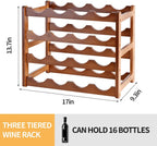 Wine Rack Countertop, 16 Bottle Wine Racks for Wine Bottles Storage Display, 4 Tier Wooden Wine Rack Free Standing Floor Wine Racks Countertop Wine Holder Bottle Rack Wine Storage Cabinet Shelf