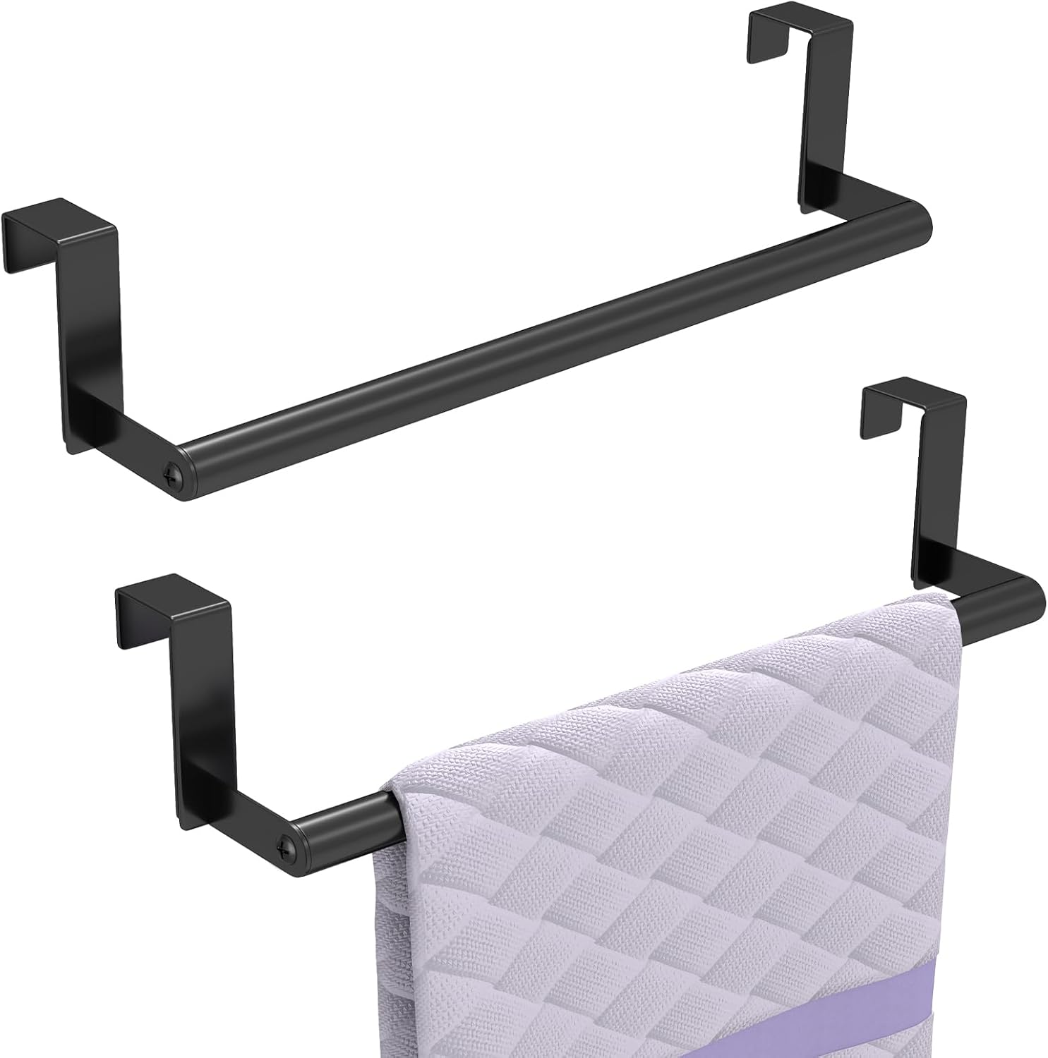 STWWO Over the Door Towel Rack, Kitchen Towel Holder Over Cabinet Door Towel Bar Stainless Steel for Cupboard for Kitchen Dish Towel Holder Hanger Rv Towel Rack, 2 Pack (Black)
