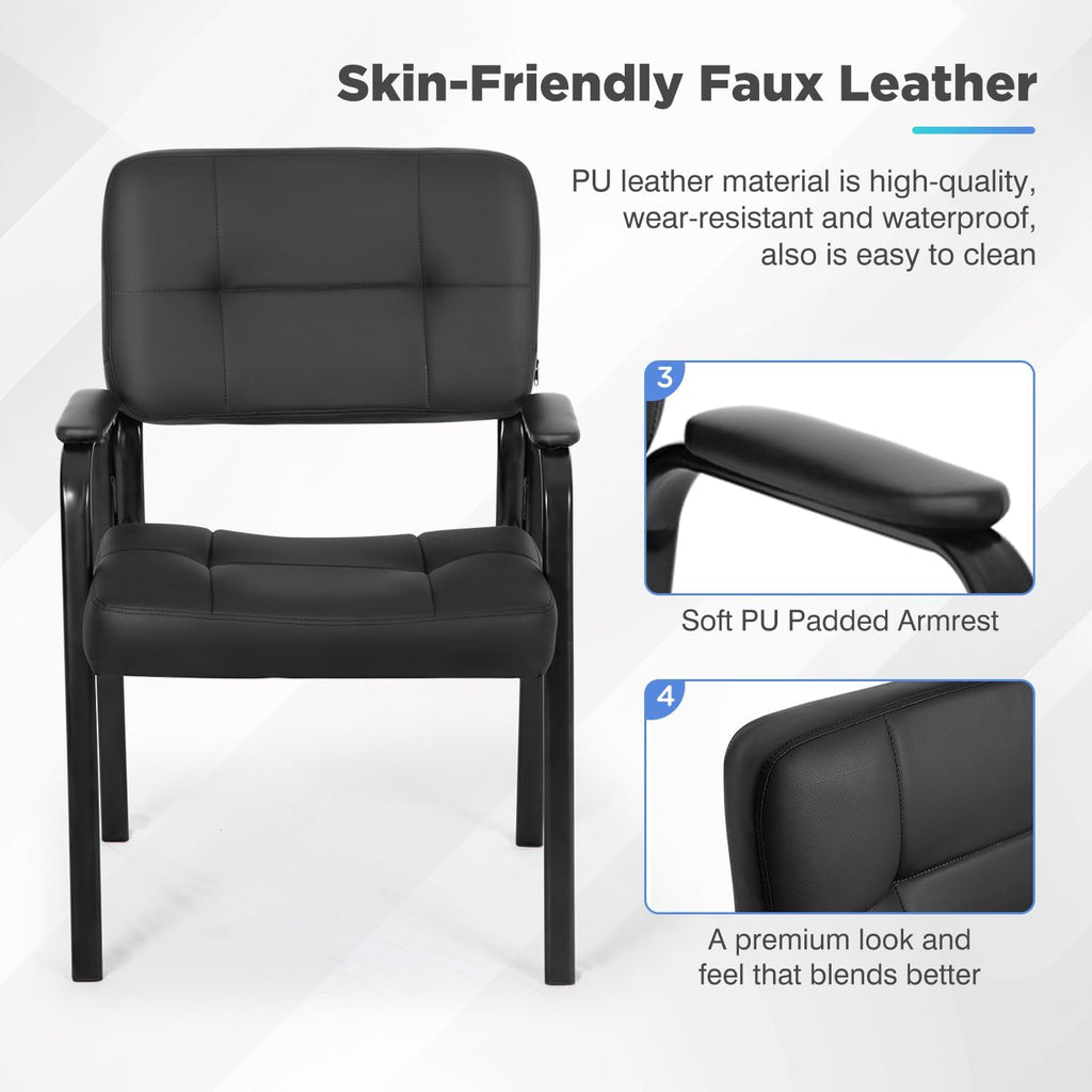 BestOffice Office Guest Chairs Set of 2 Reception Chairs Conference Chairs with Arms Lumbar Support Stack Cushion Seat Meeting Chair PU Leather Office Chair Without Wheels (Black)