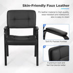 BestOffice Office Guest Chairs Set of 2 Reception Chairs Conference Chairs with Arms Lumbar Support Stack Cushion Seat Meeting Chair PU Leather Office Chair Without Wheels (Black)