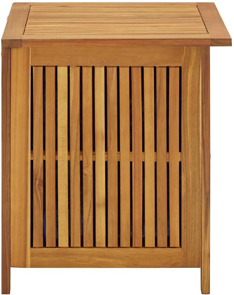 Solid Acacia Wood Patio Storage Box with Waterproof Bag, 23.6x19.7x22.8 Inch Outdoor Bench for Cushions and Garden Tools