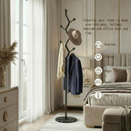 Freestanding Tree Branch Coat Rack with Marble Base, Gold Decorative Standing Coat Rack with 8 Hooks, Sturdy Heavy Duty Metal Coat Hanger Stand for Entryway Bedroom Living Room (All Black)