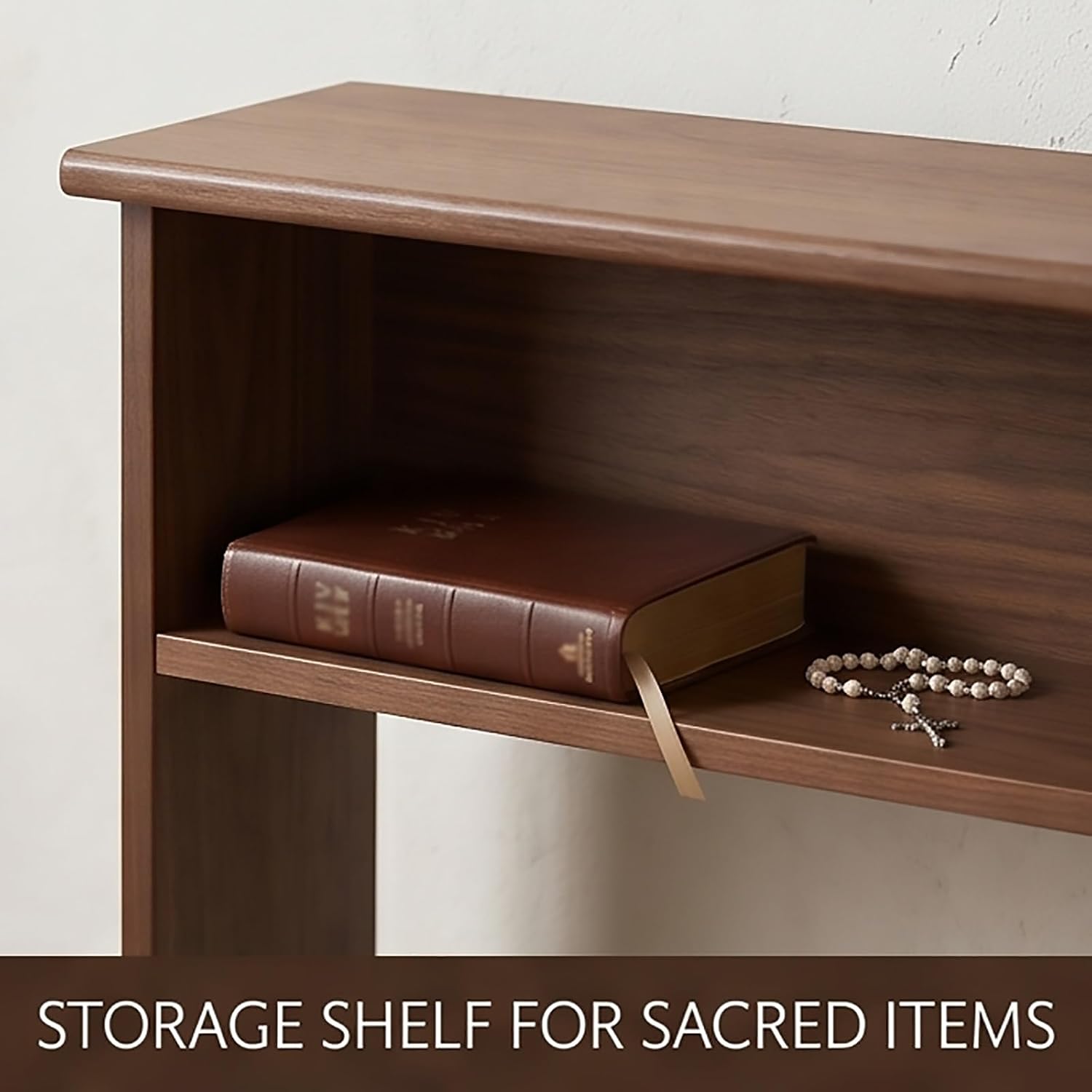 Wooden Prayer Bench for Kneeler Prayer and Meditation, Church Pulpit Kneeling Chair with Bible Storage Shelf, Natural Kneeler for Praying at Home(Brown)
