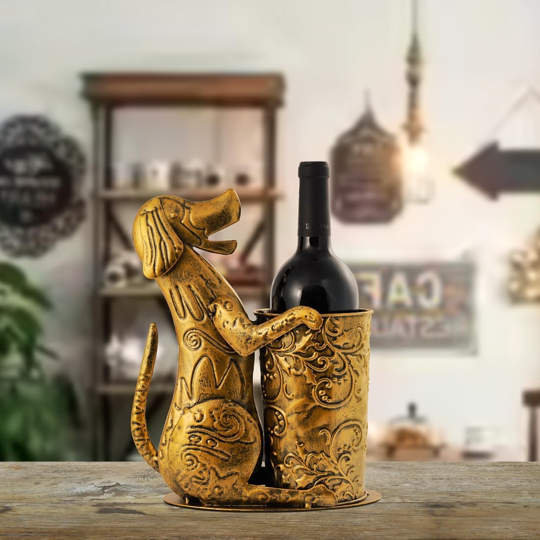 Retro Gold Wine Holder Metal Dog Shaped Wine Rack for Home Dinning Tabletop Decoration Gifts
