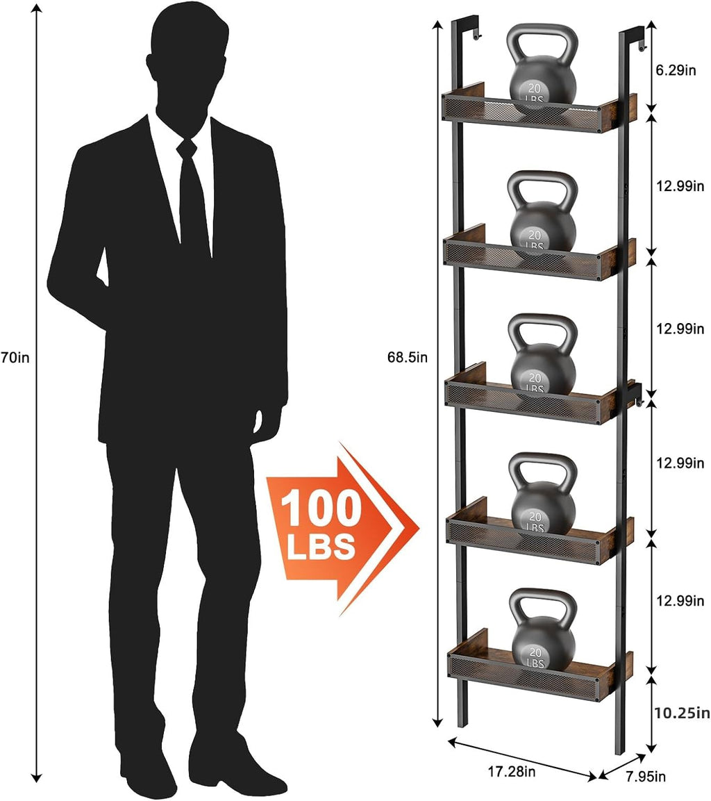 5-Tier Freestanding Wine Racks: 50 Bottles Wine Rack Shelf Wall Mounted with Fences, Wines Bottle Holder Display Shelf, Liquor Storage for Kitchen, Dining Room, Bar, Wood, 17.28''L x 7.95''W x 68.5''H