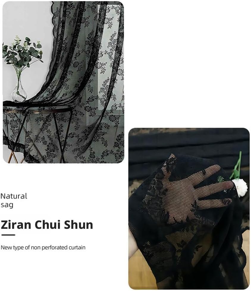 Lace Canopy Bed Curtains Set Black Queen Bed Canopy Curtains Soft Romantic Canopy Scarf Cute Bedroom Decor, No Pole, Consists of 8, 39" x 79"