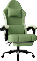 Gaming Chair, High Back Fabric Game Chair with Pocketed Spring Cushion and Footrest, Height Adjustable Computer Chair for Adults (Green)