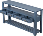 LKTART Console Table for Entryway with 4 Drawers,61.5'' Long Sofa Table with 3-Tier Open Shelves,Entry Table for Hallway,Foyer,Living Room,Navy Blue