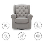 Delta Children Emerson Upholstered Glider Swivel Rocker Chair, Dove Grey with Soft Grey Welt