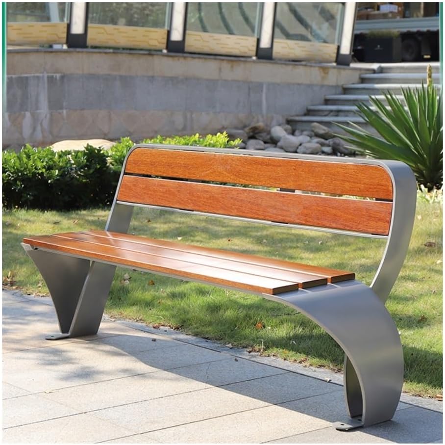 Outdoor Bench, Stainless Steel Outdoor Bench for Park, Garden - Backrest, 2-Seater Garden Bench
