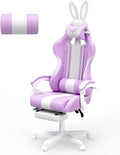 Ferghana Kawaii Light Purple Gaming Chair with Bunny Ears, Ergonomic Cute Gamer Chair with Footrest and Massage, Racing Reclining Leather Computer Game Chair for Girls Adults Teens Kids