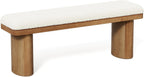 LITTLE TREE 47'' Boucle Upholstered Bench, Modern Solid Fir Entryway Bench with White Boucle Cushion, Farmhouse Wooden Ottoman for Dining Room, Bedroom, Living Room, Brown(Removable Cushion)