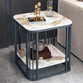 Modern Side Table 2-Tier Coffee end Tables for Living Room, Indoor & Outdoor Accent Tables with Marble Desktop & Metal Bracket, Multifunctional Bedside nightstand for Bedroom Sofa Balcony Patio