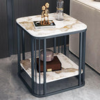 Modern Side Table 2-Tier Coffee end Tables for Living Room, Indoor & Outdoor Accent Tables with Marble Desktop & Metal Bracket, Multifunctional Bedside nightstand for Bedroom Sofa Balcony Patio