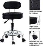 KKTONER PU Leather Rolling Stool Mid-Back with Footrest Height Adjustable Office Computer Home Drafting Swivel Task Chair with Wheels (Black)