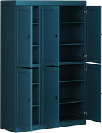 Palace Imports Solid Wood Kitchen Pantry Cabinet 71.5" Tall, 48.5" Wide – Wooden Storage Cabinet w/ 6 Shaker Doors & 8 Adjustable Shelves – Teal Blue, 100% Renewable Eco-Friendly Wood, Made in Brazil
