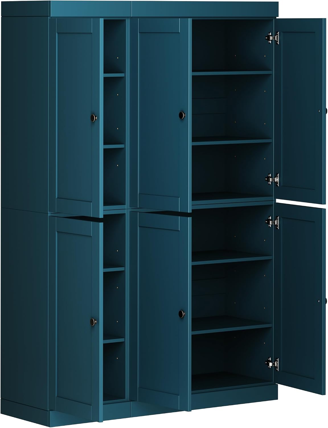 Palace Imports Solid Wood Kitchen Pantry Cabinet 71.5" Tall, 48.5" Wide – Wooden Storage Cabinet w/ 6 Shaker Doors & 8 Adjustable Shelves – Teal Blue, 100% Renewable Eco-Friendly Wood, Made in Brazil