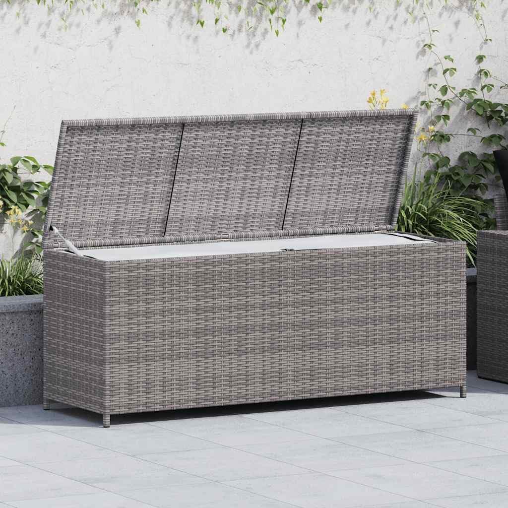 Outdoor Storage Box with Seat, Large Deck Patio Bench, Durable Weather-Resistant Poly Rattan and Steel Frame, Rectangular Garden Organizer for Cushions, Gray