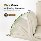 amseatec Criss Cross Office Chair, PU Leather Vanity Chair with 5-Level Adjustable Armrests & Swivel, Ergonomic Criss Cross Chair for Home Office Bedroom Makeup（Cream）