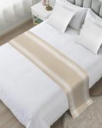 Bed Runner for Cal.King Size Bed, Beige Striped Bed Scarf Throws for Foot of Bed, Farmhouse Luxurious White Stripes Modern Abstract Art Bedding Protector Bed Runners for Hotel/Home, 102 x 20 Inch