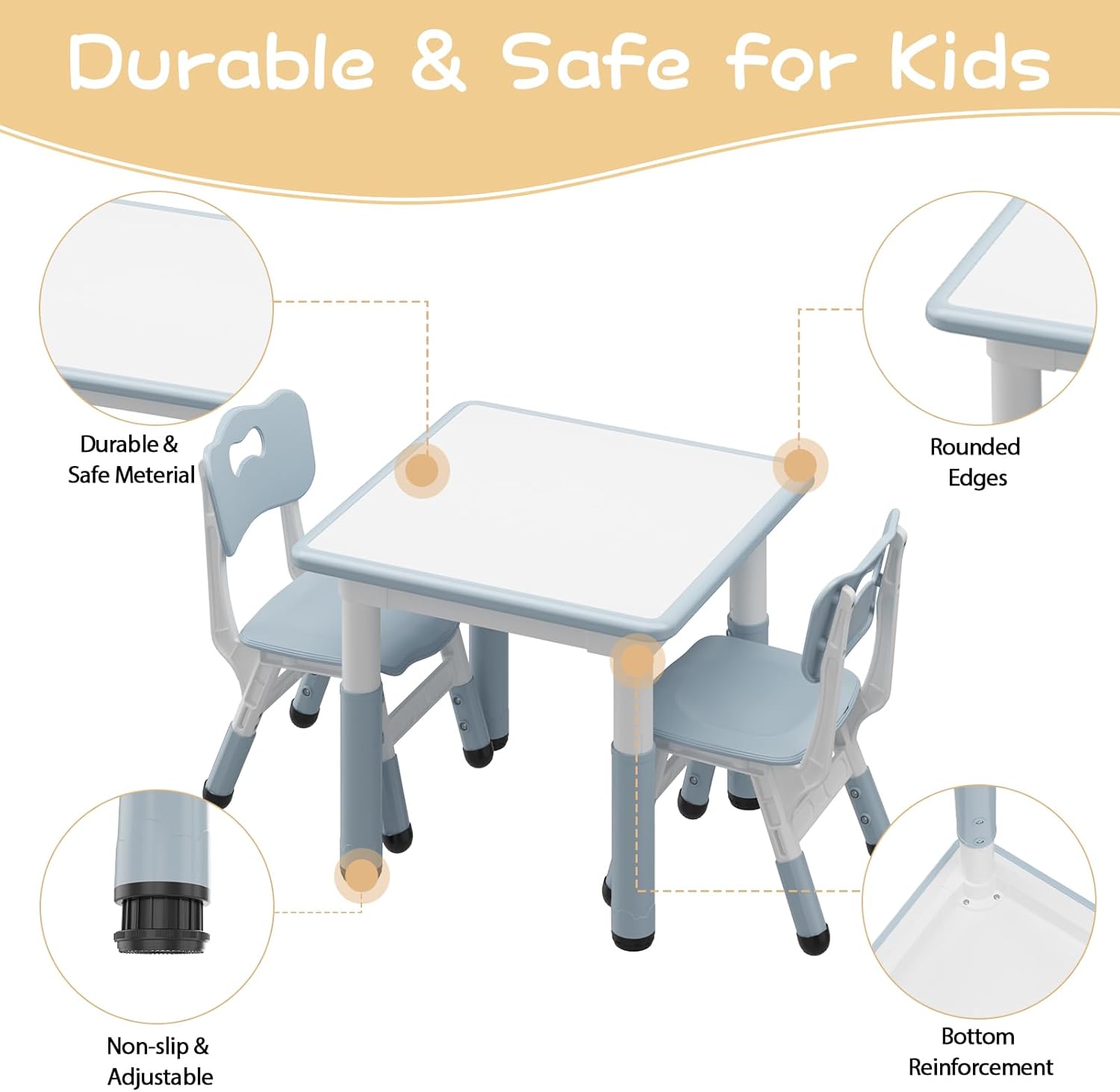 IDEALHOUSE Adjustable Height Kids Table and 2 Chairs Set – Writable Whiteboard Top, Non-Slip Legs, Easy to Clean, Ideal for Toddlers and Children Ages 2-10, Multi-Activity Table for Home, Nursery,