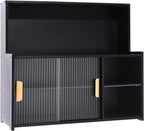 3-Tier Small Kitchen Pantry Sideboard Cabinet with Sliding Glass Doors,Countertop Storage Cabinet,Dining Cupboard for Kitchen,Dining Room,Spice,Bottles,Bowl