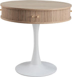31.5" Round Fluted Pedestal Table for 2-4, Oak Circle Kitchen Dinner Table with Hidden Storage, 31''H Small Tulip Breakfast Desk with Sliding Doors, Metal Base for Kitchen, Cafe, Patio, Courtyard