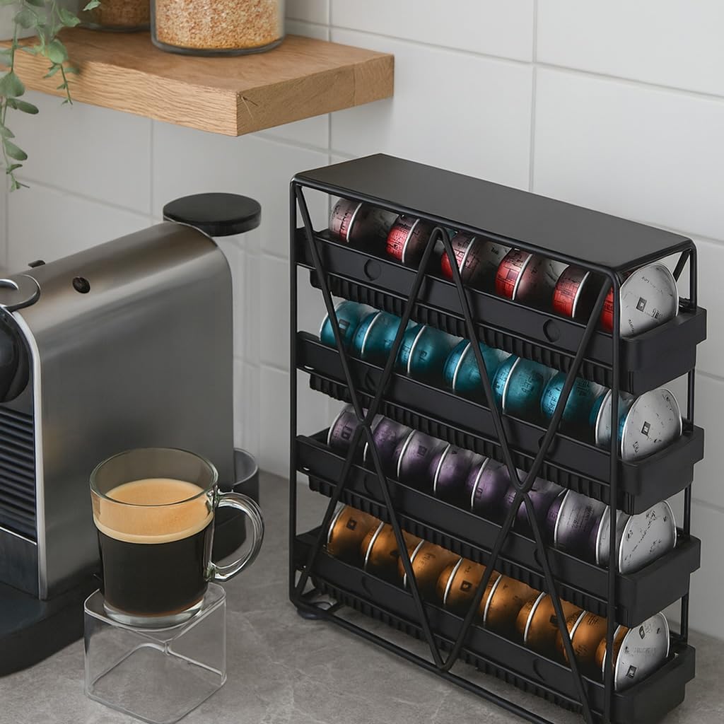 Coffee Pod Holder 4 Tier For Countertop, Black, 1pcs | Nespresso Vertuo Capsule 32 pod