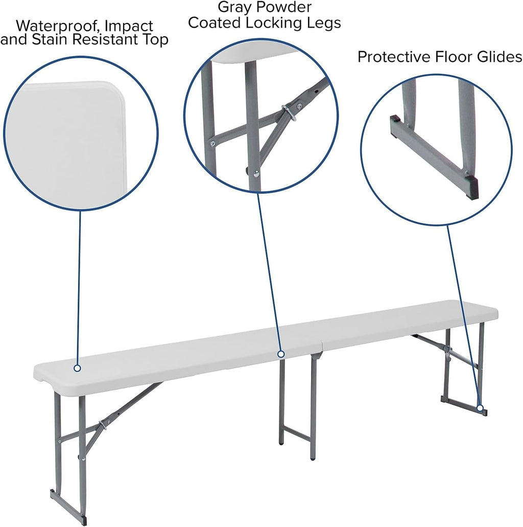 Flash Furniture Talbott 10.25''W x 71''L Bi-Fold Granite White Plastic Bench with Carrying Handle