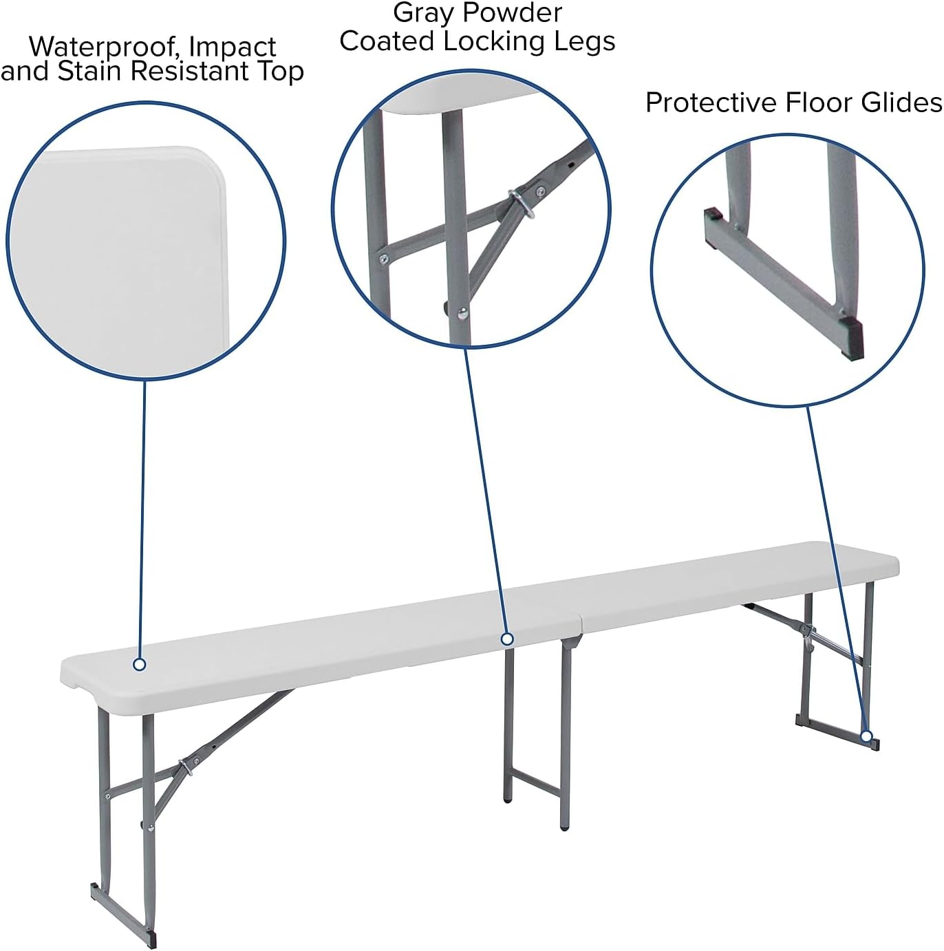 Flash Furniture Talbott 10.25''W x 71''L Bi-Fold Granite White Plastic Bench with Carrying Handle