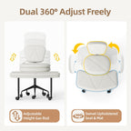 Ergonomic Cross Legged Chair, 360°Swivel Criss Cross Chair with Wheels, Double-Layer Upholstered Desk Chair, 31.3" Large Office Chair for Meditation and ADHD. White