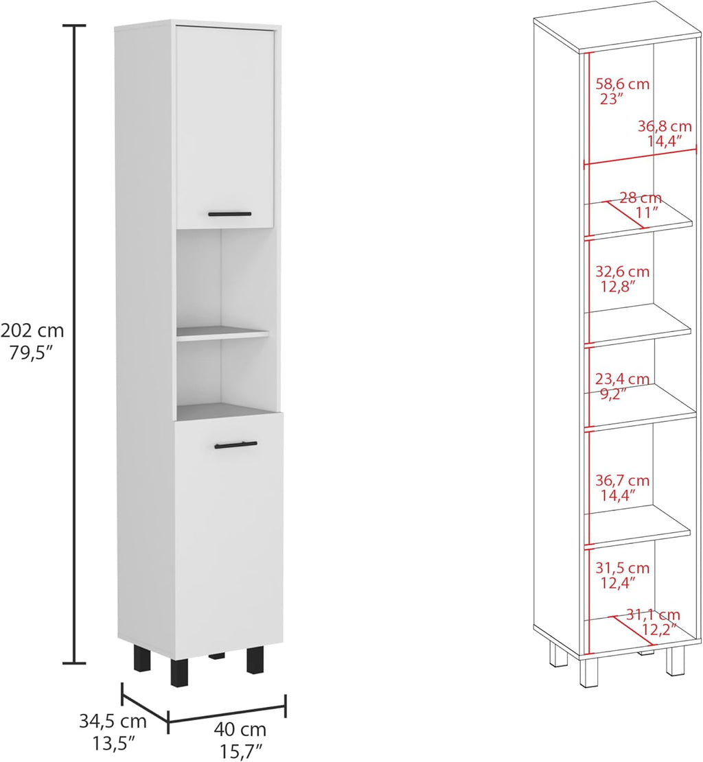 Pantry,Four Legs,Three Interior Shelves,Two Shelves,Two Cabinets for Kitchen,Laundry,Living Room,Bedroom-White,15.7 * 13.7 * 13.7