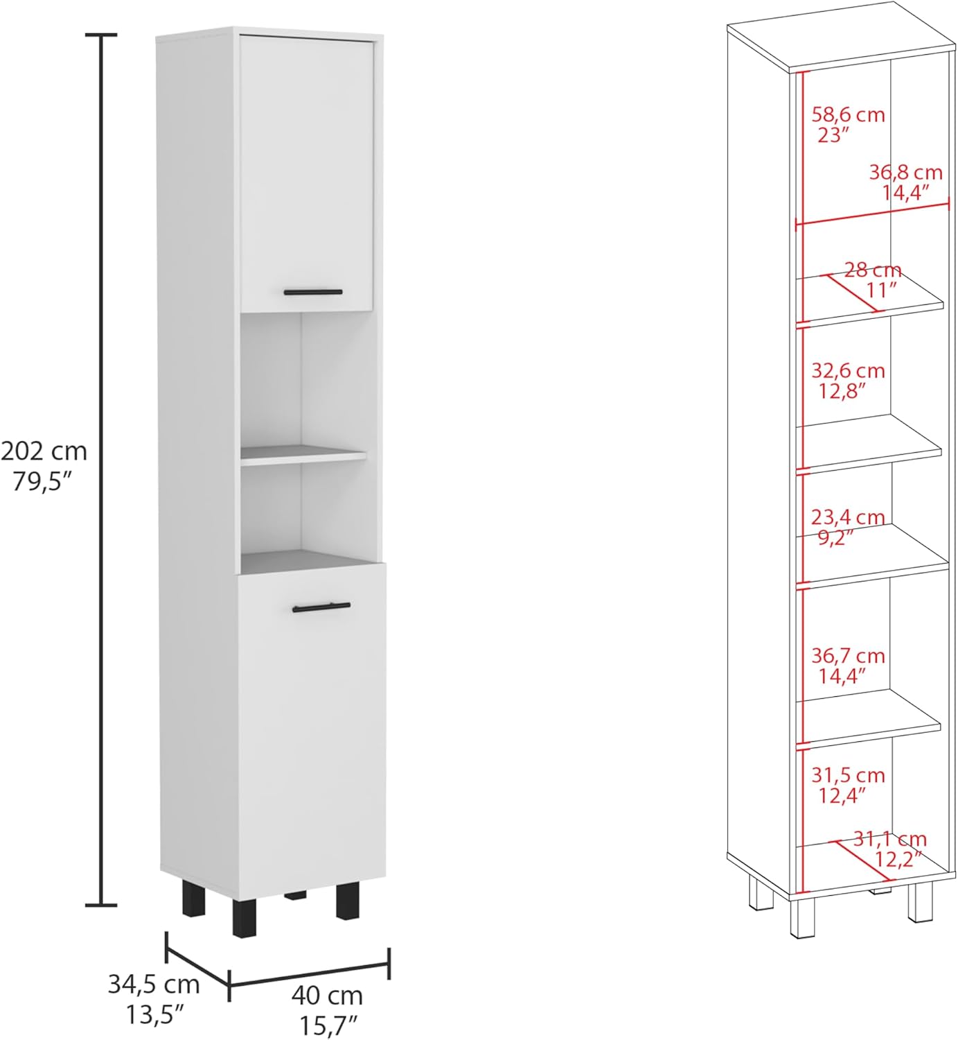Pantry,Four Legs,Three Interior Shelves,Two Shelves,Two Cabinets for Kitchen,Laundry,Living Room,Bedroom-White,15.7 * 13.7 * 13.7