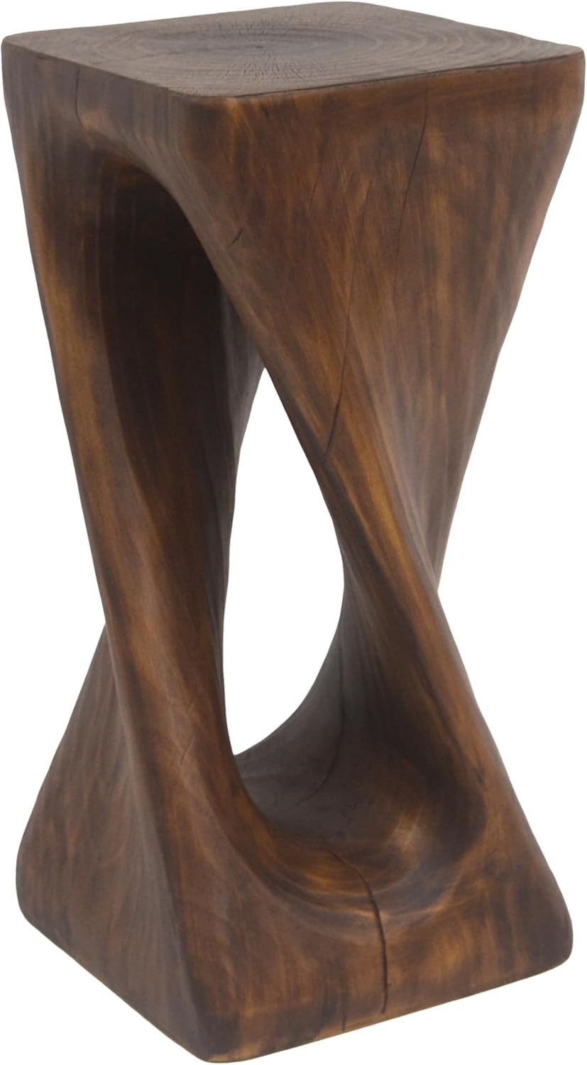 IRONORA Twisted Hollow Wood Grain Pedestal Side Table, Rustic Hourglass Sculpture Accent End Table, Heavy Duty Decorative Console Table for Entryway Living Room Wabi Sabi Farmhouse Decor