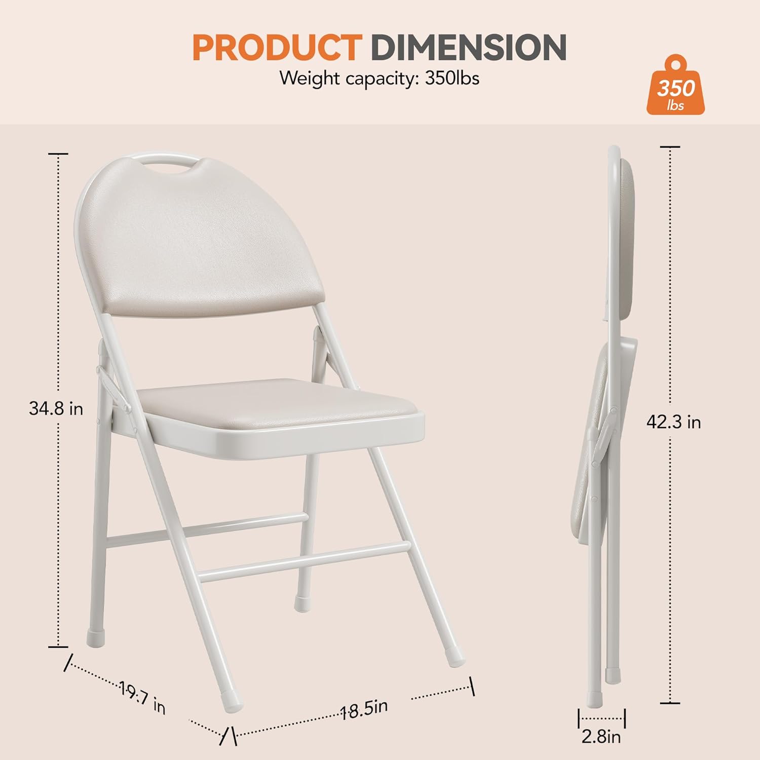 GAOMON 4 Pack Folding Card Chairs, Thickened Padded PU Cushion, Metal Legs and Non-Slip Feet Pads, Portable Stackable Commercial Seat for Events, Office, Wedding, Party, Beige