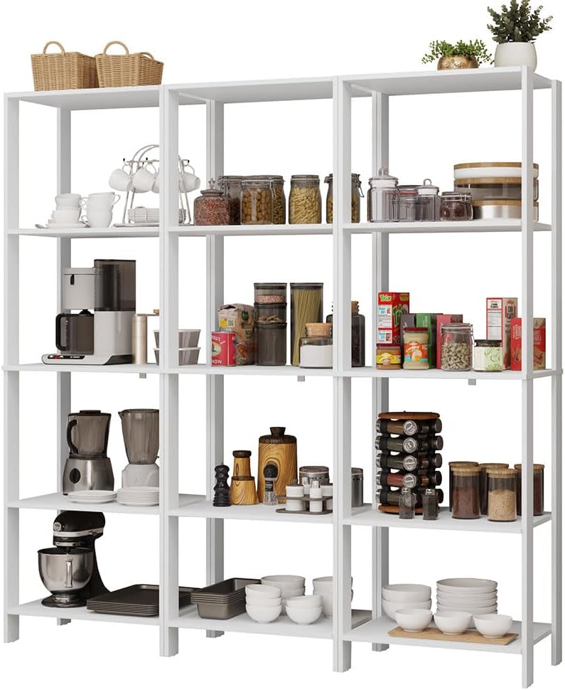 Madesa Kitchen Pantry Storage Rack with 15 Open Shelves 70" L Multiuse Modular Cabinet for Kitchen Organization (White)