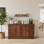 holzart Rustic Brown Buffet Cabinet with Storage, 49" Farmhouse Kitchen Sideboard with 4 Doors, Industrial Coffee Bar Cabinet & Console Table for Dining Room, Living Room
