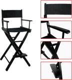 30 Inch Directors Chairs Foldable, Folding Makeup Artist Chair with Portable Footrest - Solid Hardwood Frame, 250lb Capacity, Black - for Professional Salon, Home Studio & Photography