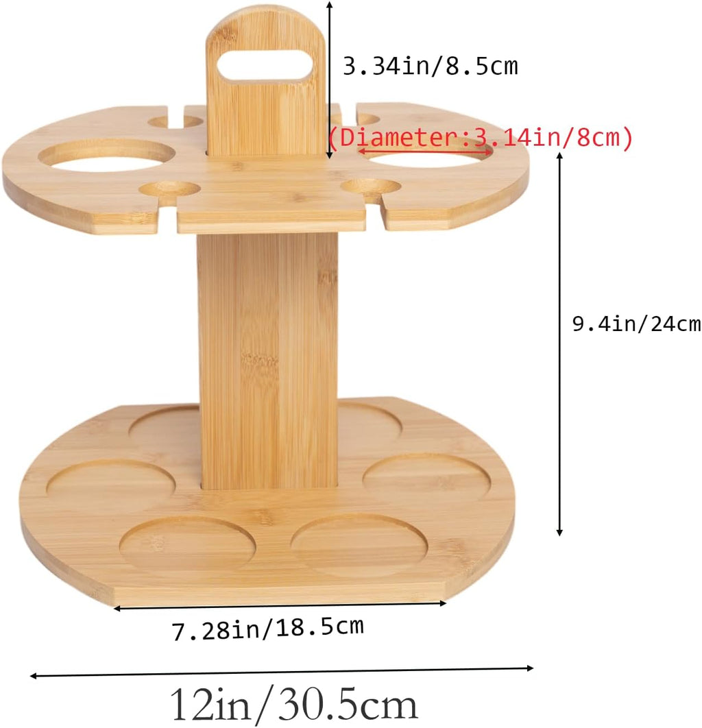 Bamboo Wine Rack with Glass Holder, Portable Small Wine Bottle Stand for 2 Bottles & 4 Glasses, Tabletop Countertop Storage for Bar, Kitchen, Gift for Wine Lovers