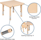 Flash Furniture 24" Square Natural Plastic Height Adjustable Activity Table Set with 2 Chairs