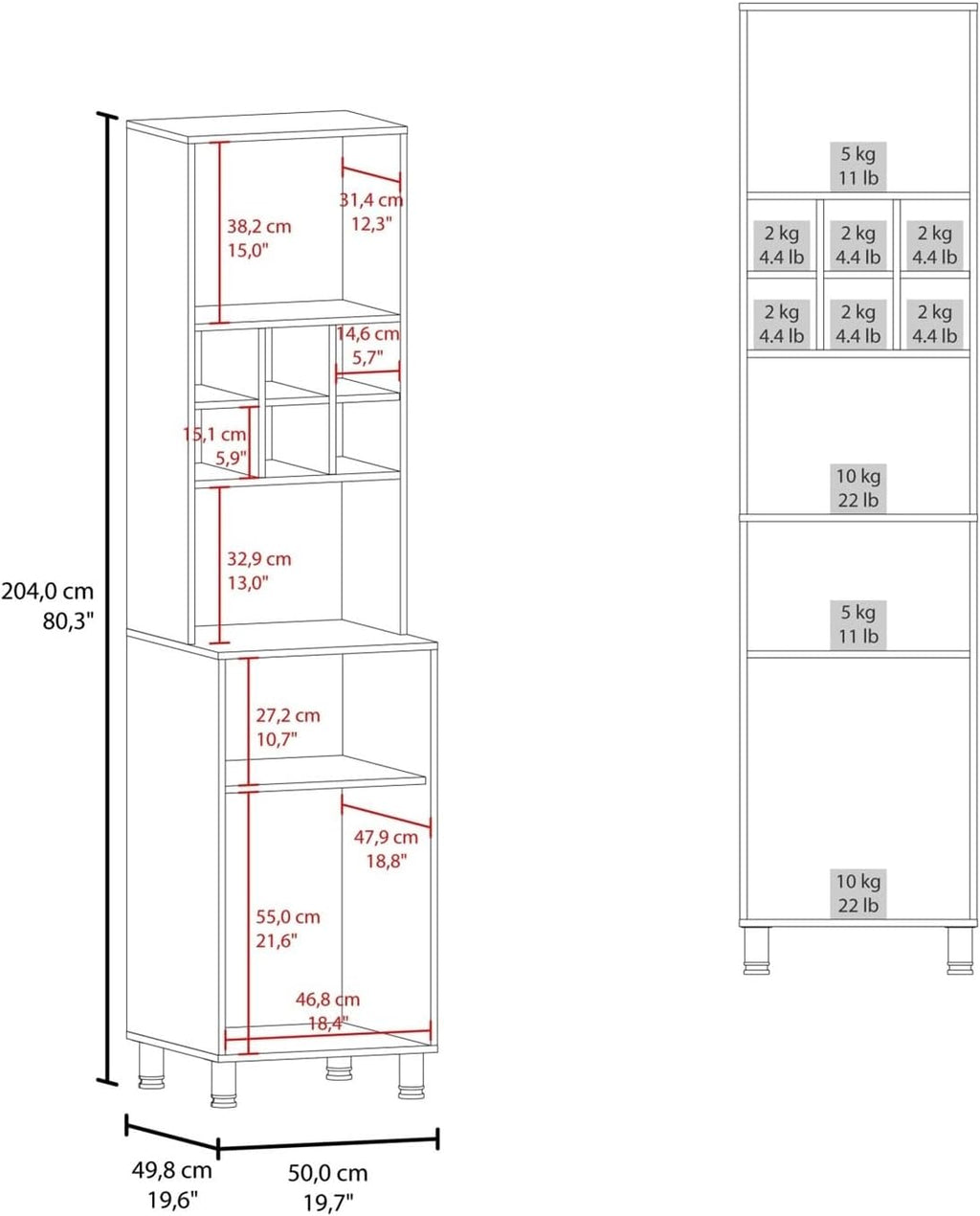 Kitchen Pantry, 2 Doors, 4 Legs, 8 Shelves ﻿,for Kitchen