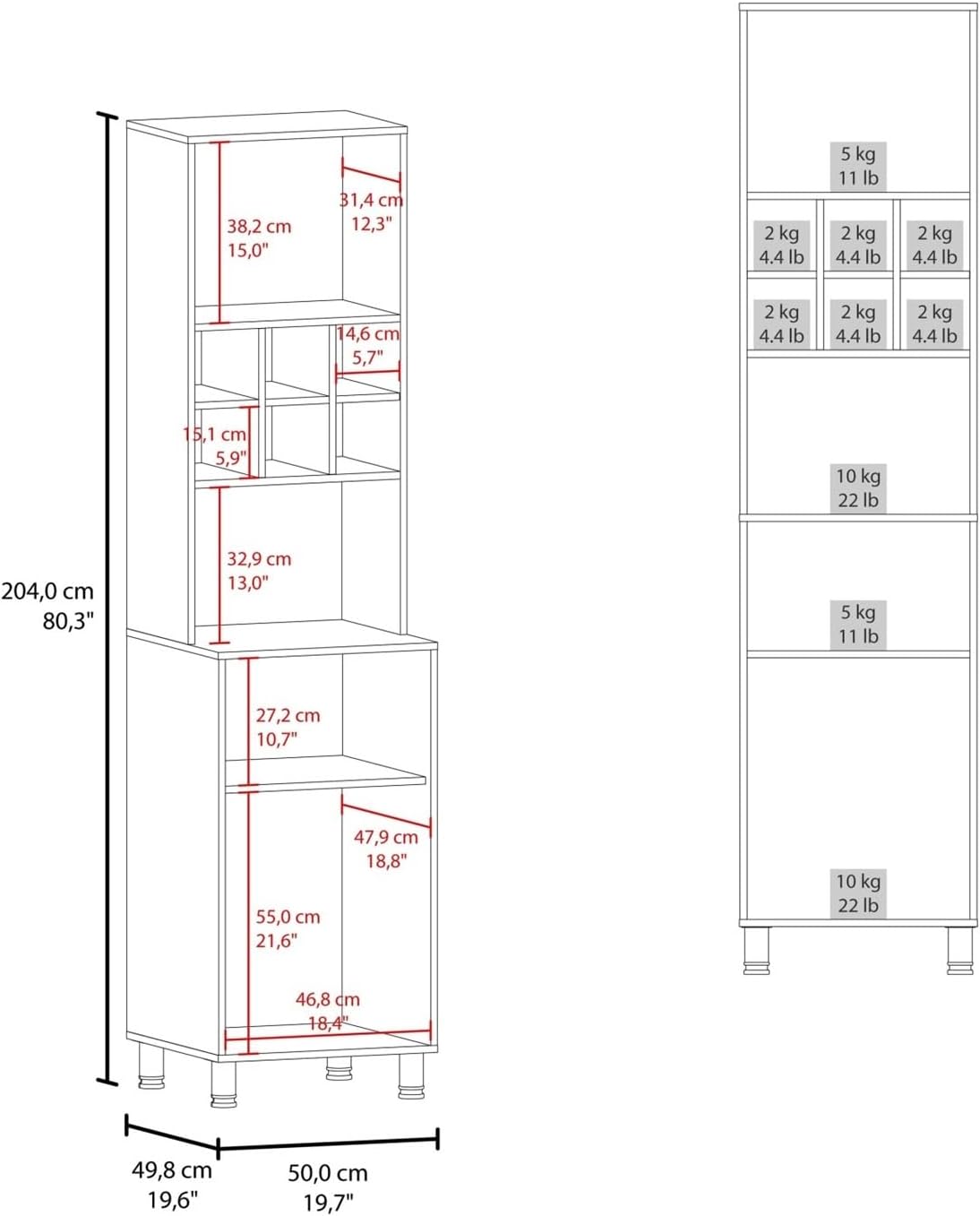 Kitchen Pantry, 2 Doors, 4 Legs, 8 Shelves ﻿