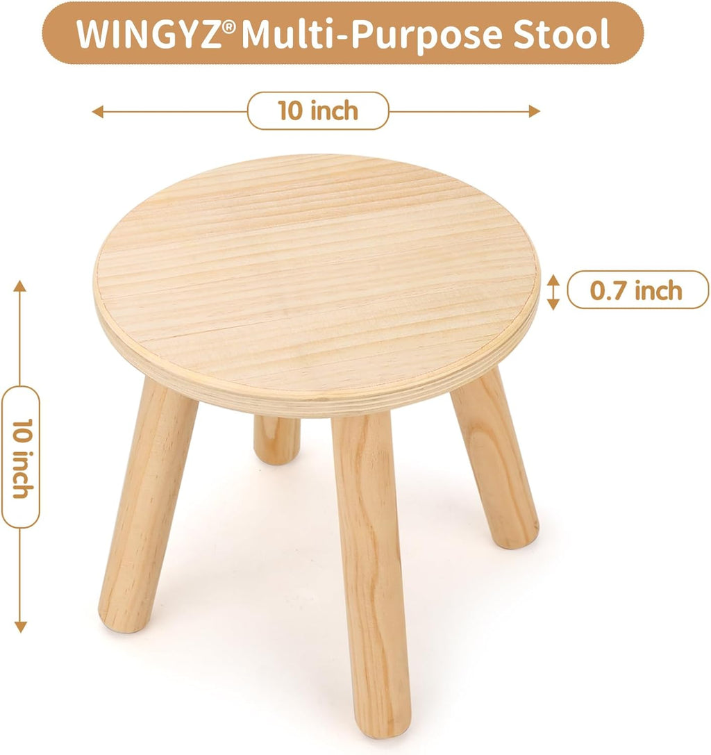 WINGYZ Wooden Step Stools for Kids, 10 Inch Solid Kids Chairs Perfect Matched Sensory Table, Multi-Purpose Children Sitting Stool for Playroom Bathroom (Natural, 2 Pack)