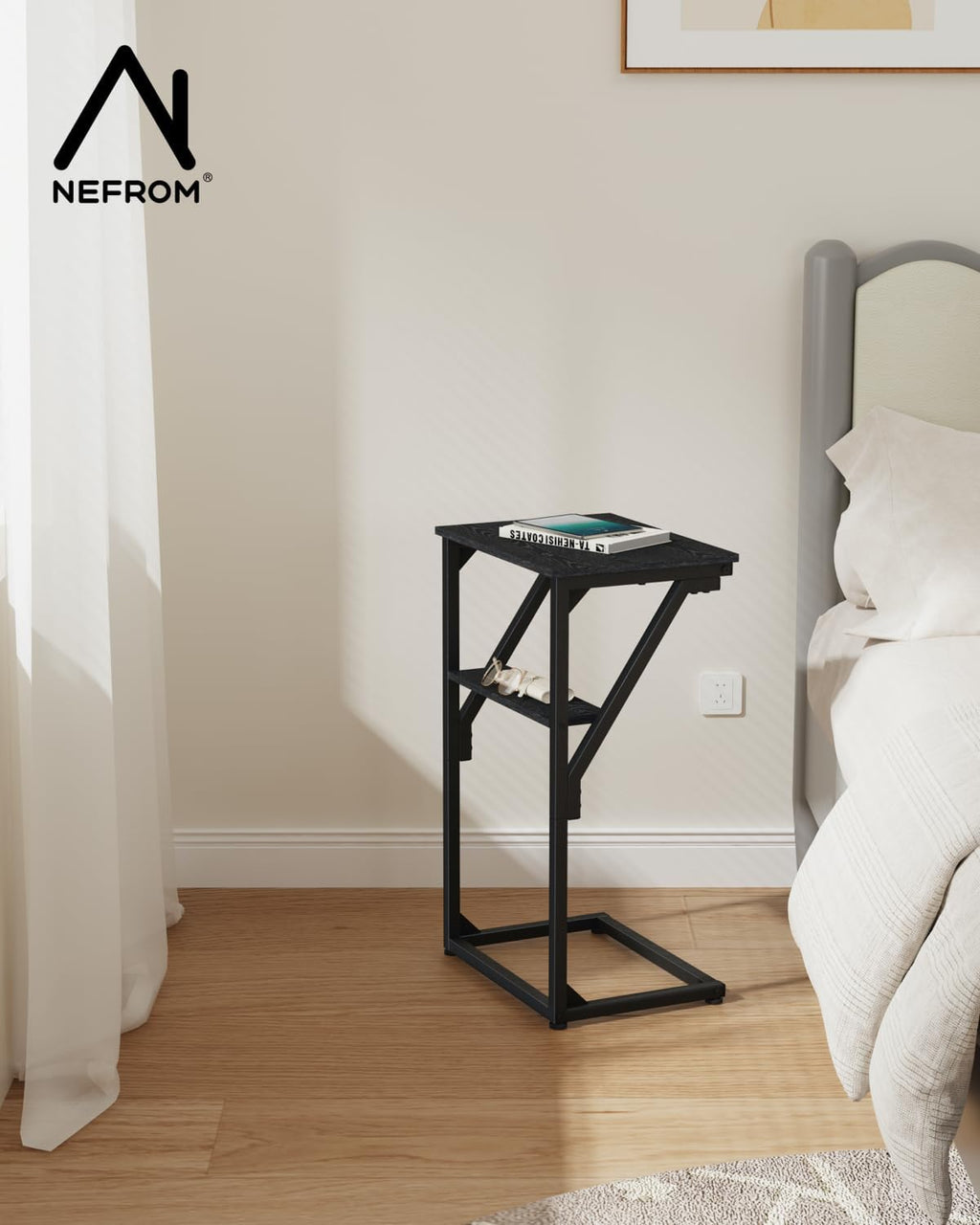 C-Shaped End Table, Small Couch Side Table, Sofa TV Tray Table for Living Room, Bedroom, Bedside ET-D-BKW1