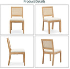 French Country Dining Chairs Set of 6, Beige Modern Kitchen & Dining Room Chairs, Rattan Dining Chair with Linen Upholstered Cushion, Low Cane Back, Wood Legs, Sillas de Comedor (Beige, 6 Pcs)
